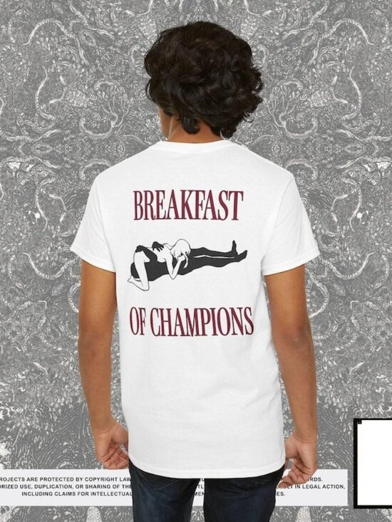 Tops - Funny Breakfast of Champions Back Print Shirt White